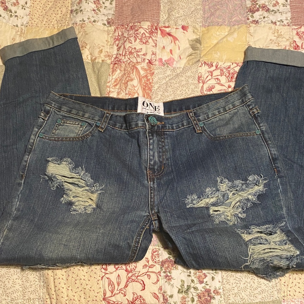 One by Teaspoon Ripped Boyfriend Jeans - Classic Blue Size 30